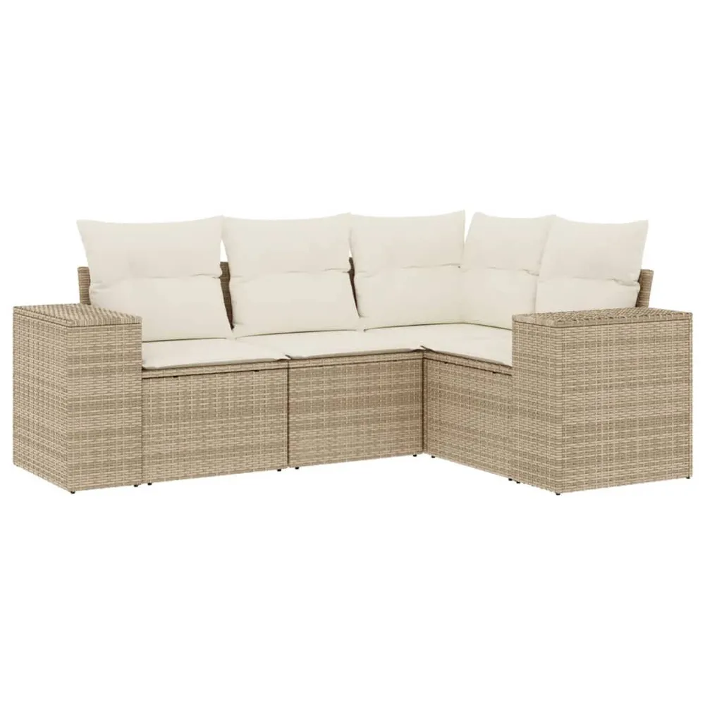 Salon de jardin avec coussins 4 pcs beige résine tressée