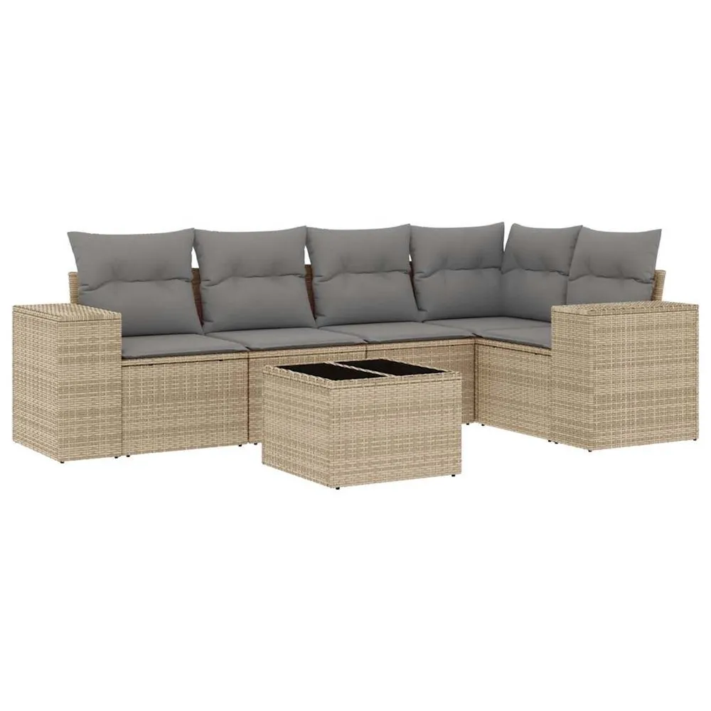 Salon de jardin avec coussins 6 pcs beige résine tressée