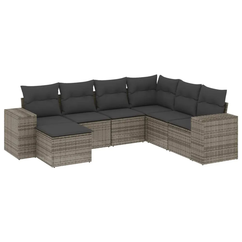 Salon de jardin avec coussins 7 pcs gris résine tressée