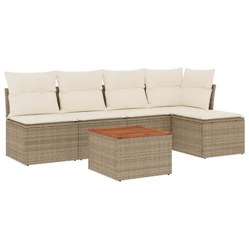 Salon de jardin avec coussins 6 pcs beige résine tressée