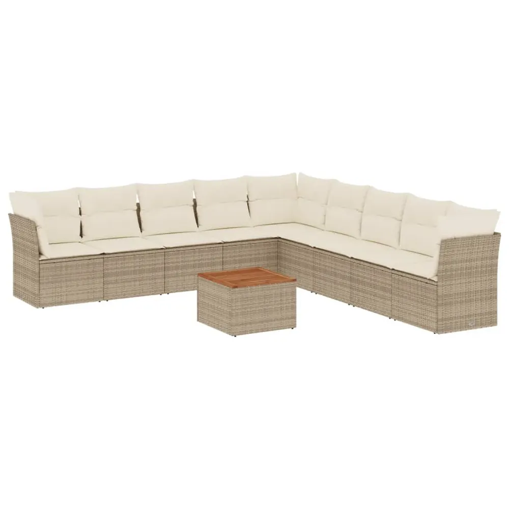 Salon de jardin avec coussins 10 pcs beige résine tressée