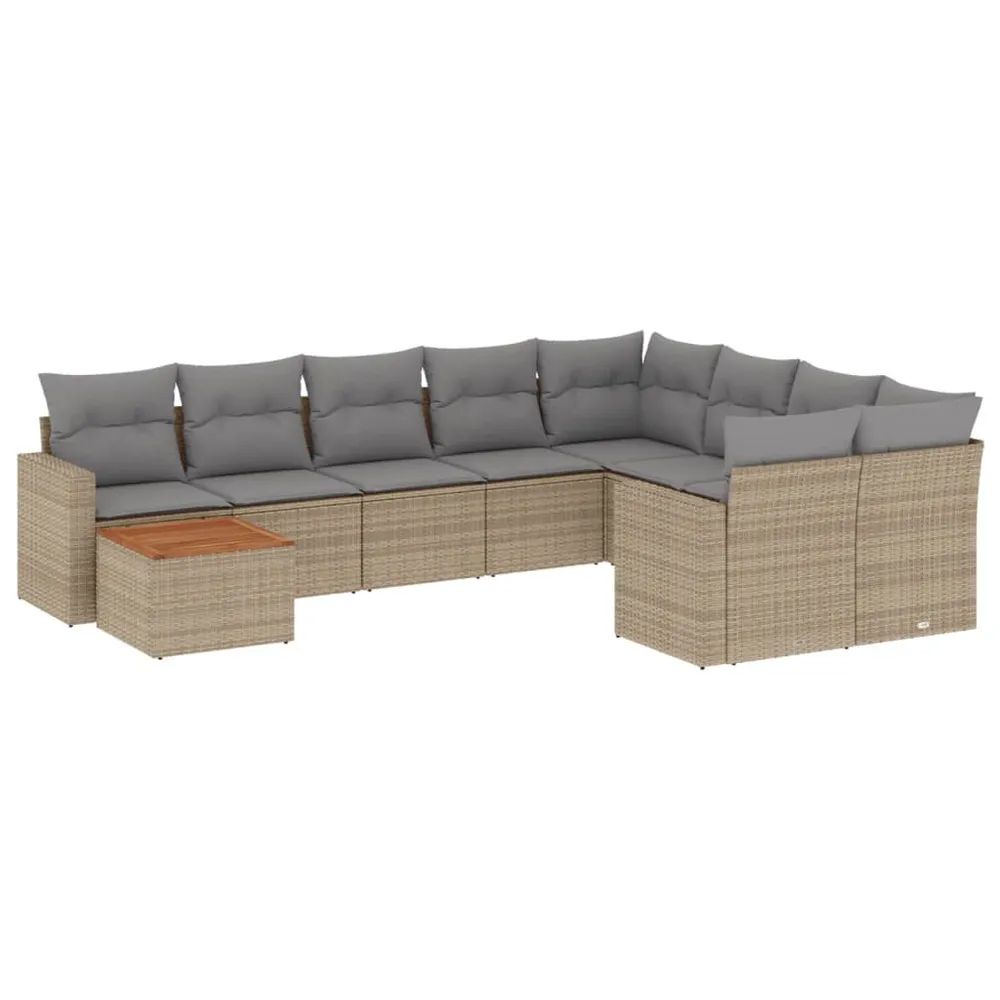 Salon de jardin avec coussins 10 pcs beige résine tressée