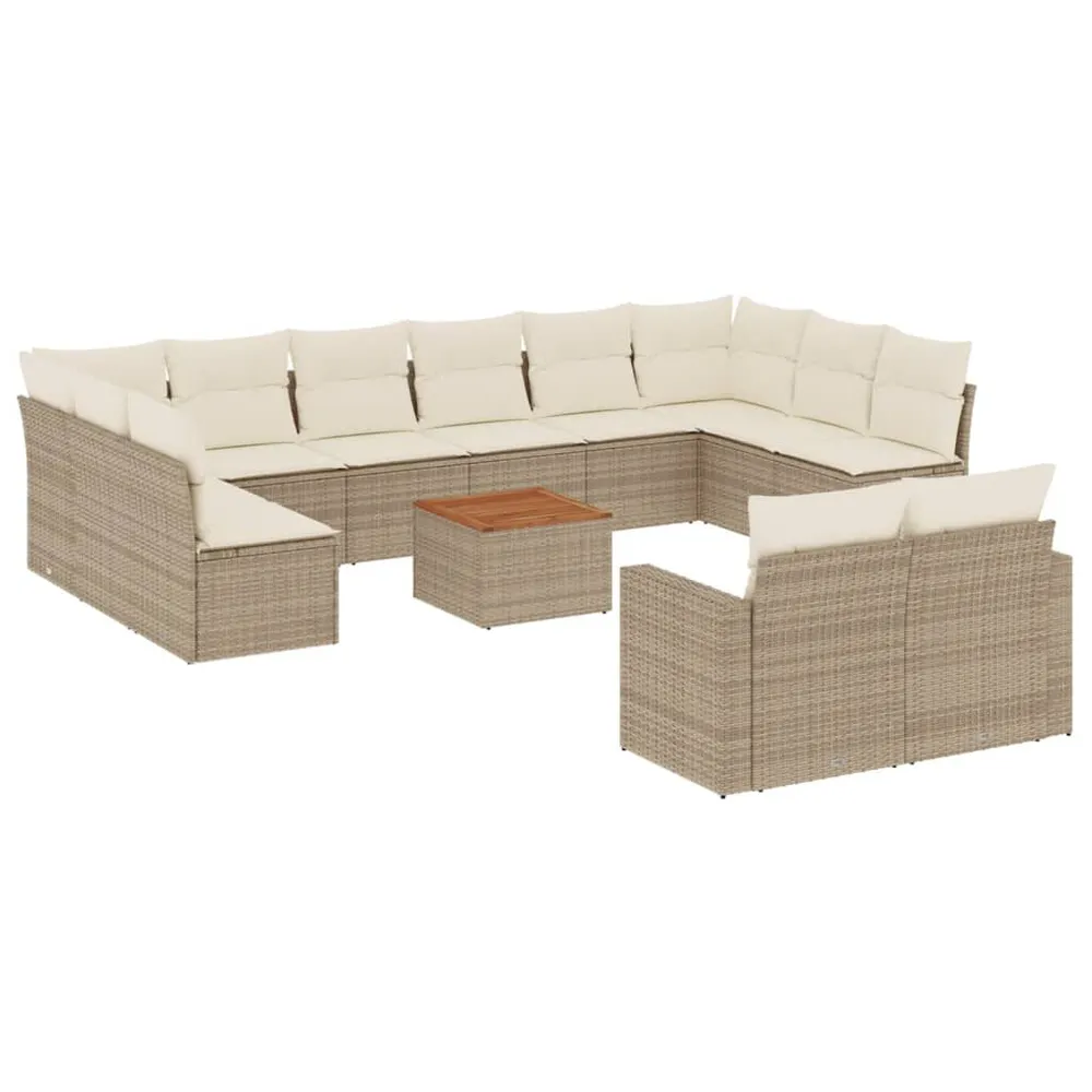 Salon de jardin avec coussins 13 pcs beige résine tressée