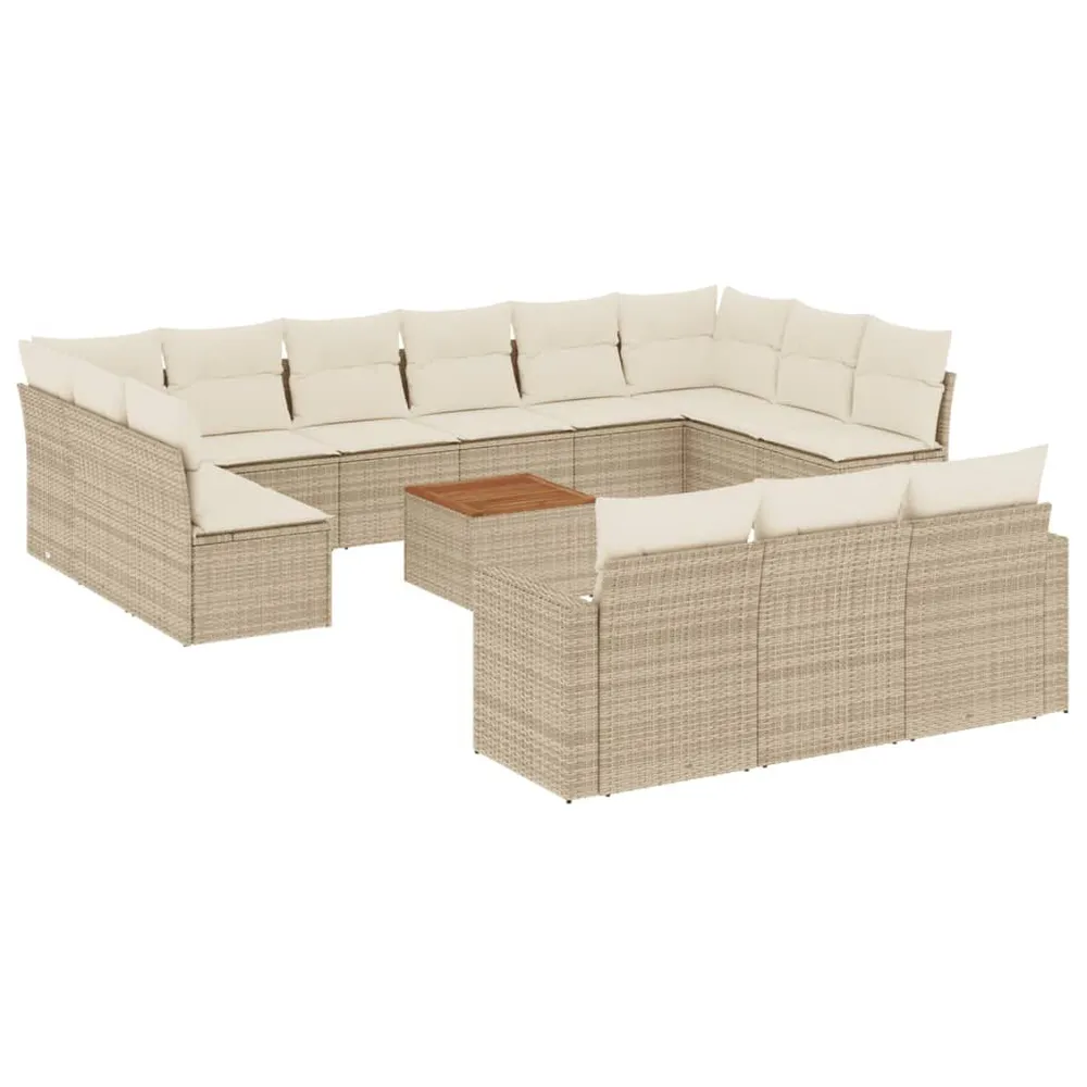 Salon de jardin avec coussins 14 pcs beige résine tressée