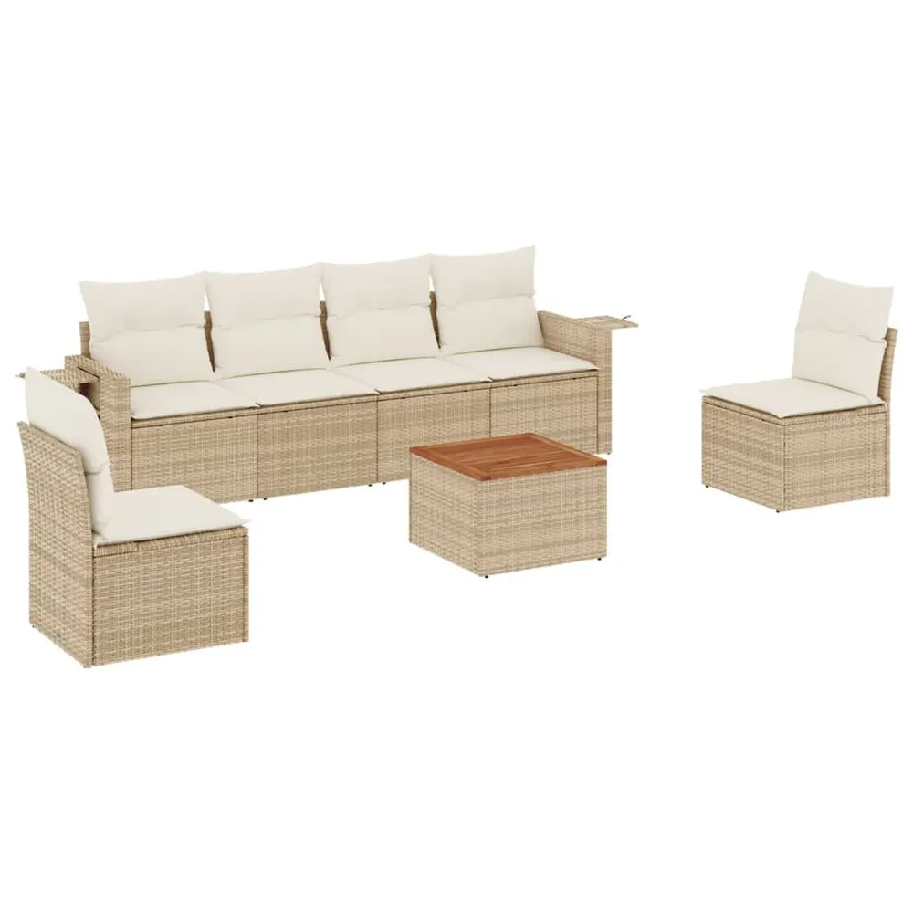 Salon de jardin avec coussins 7 pcs beige résine tressée