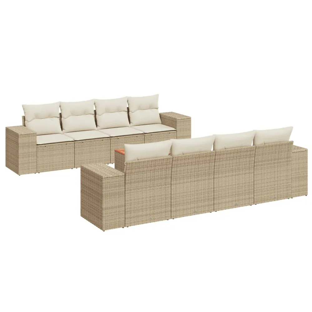 Salon de jardin avec coussins 9 pcs beige résine tressée