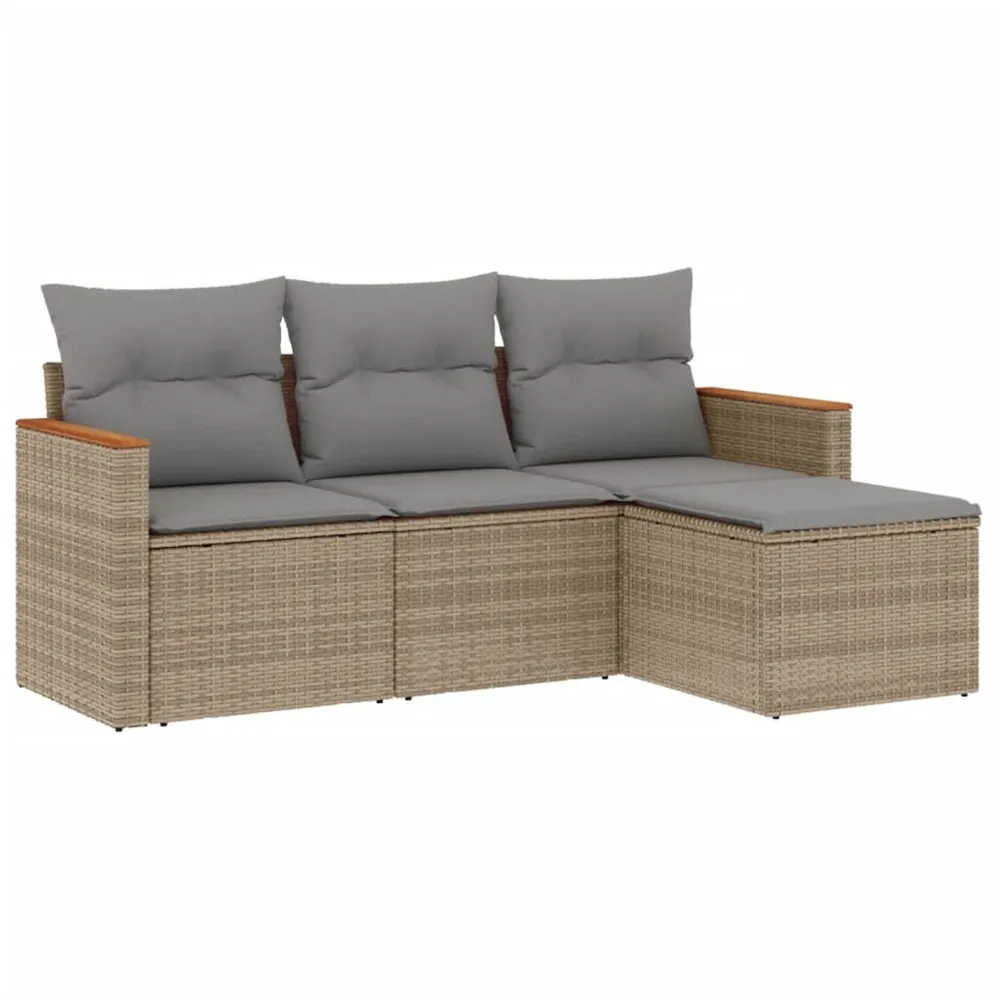 Salon de jardin avec coussins 4pcs mélange beige résine tressée