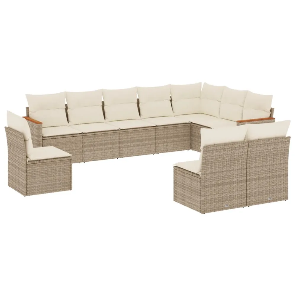 Salon de jardin avec coussins 10 pcs beige résine tressée