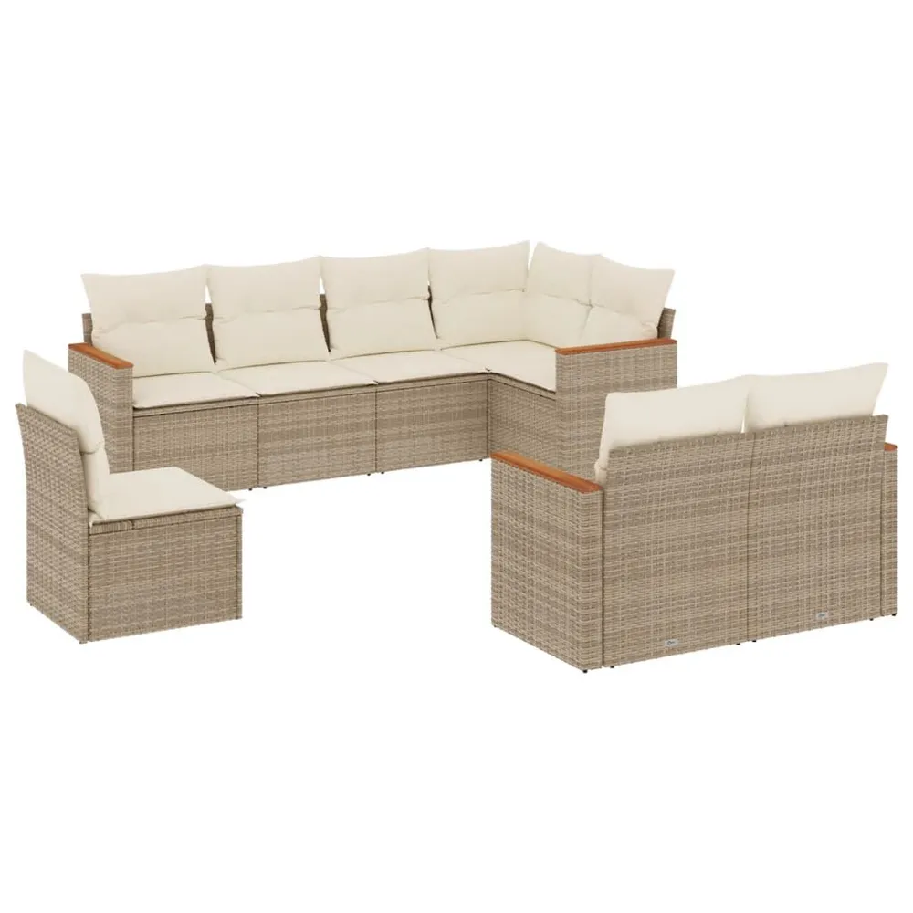 Salon de jardin avec coussins 8 pcs beige résine tressée