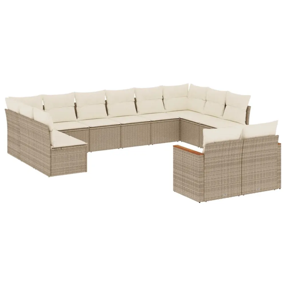 Salon de jardin avec coussins 12 pcs beige résine tressée