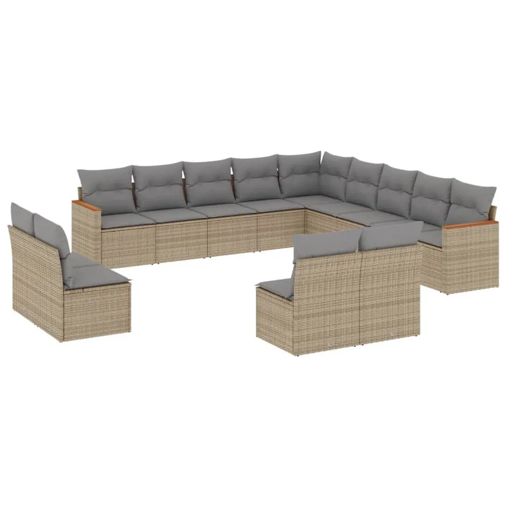 Salon de jardin et coussins 13 pcs mélange beige résine tressée