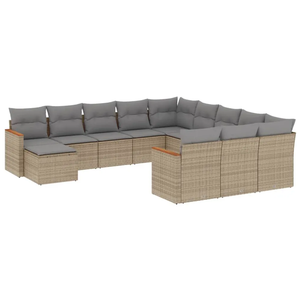 Salon de jardin et coussins 12 pcs mélange beige résine tressée