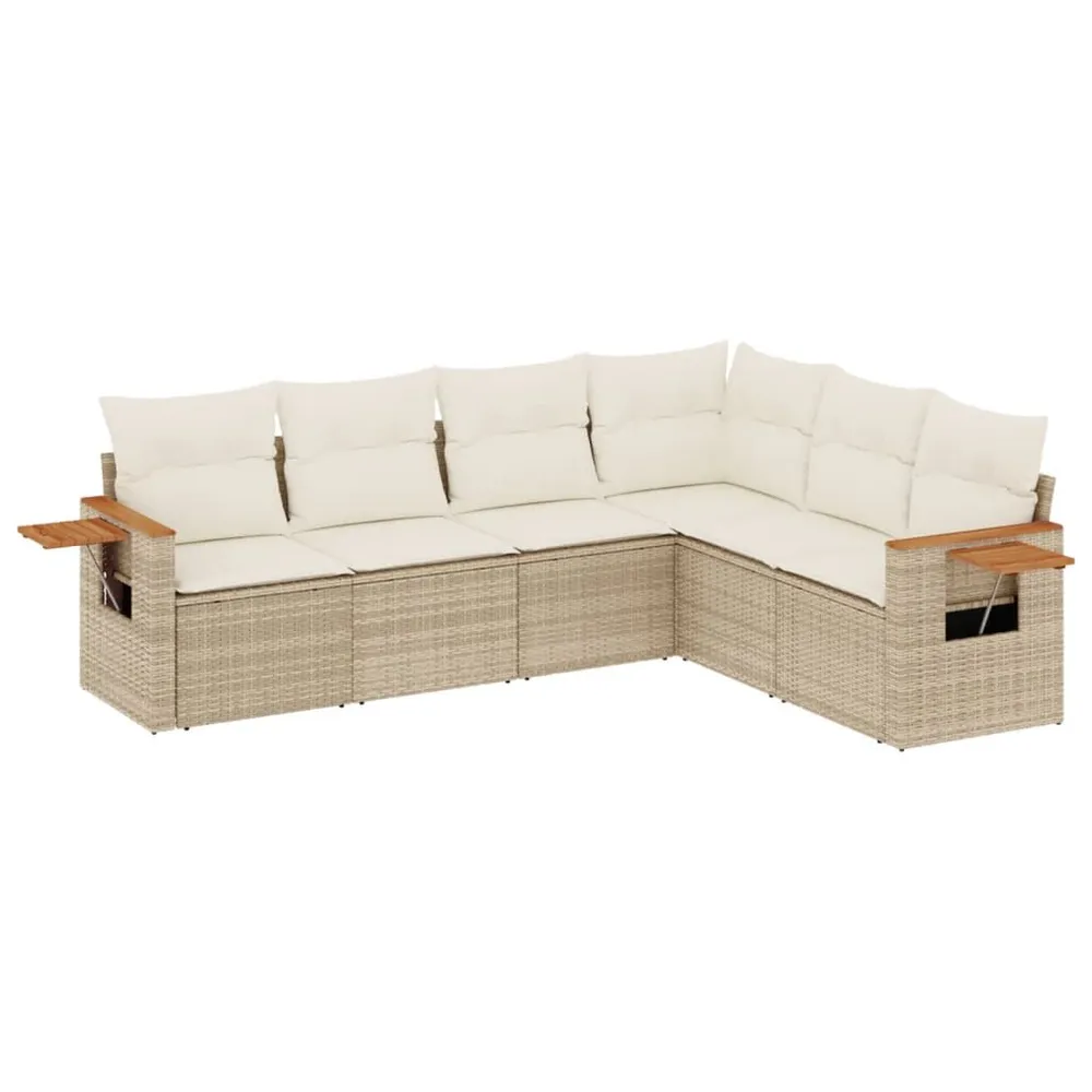 Salon de jardin avec coussins 6 pcs beige résine tressée