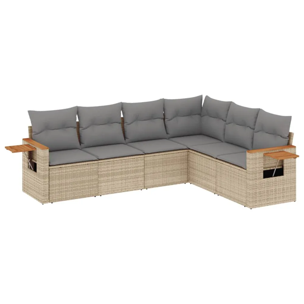 Salon de jardin avec coussins 6 pcs beige résine tressée