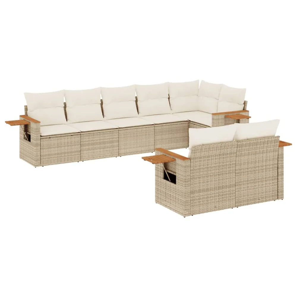 Salon de jardin avec coussins 8 pcs beige résine tressée