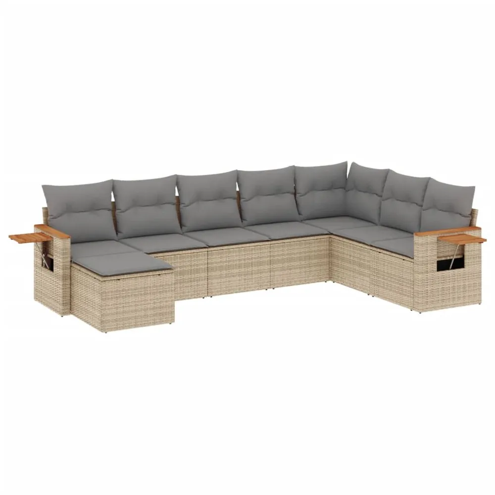 Salon de jardin avec coussins 8 pcs beige résine tressée