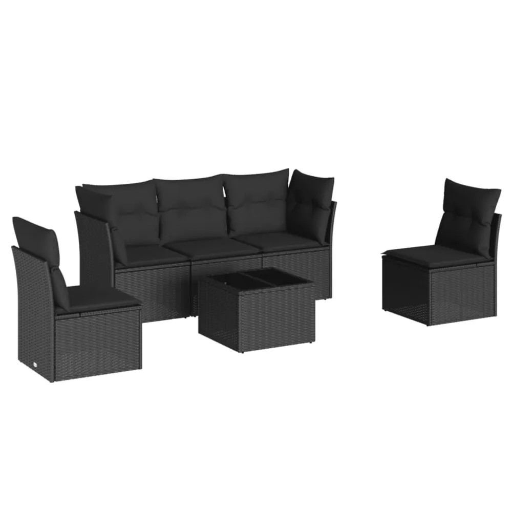 Salon de jardin 6 pcs avec coussins noir résine tressée