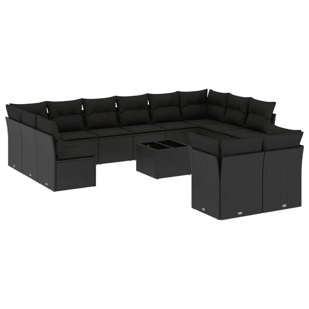 Salon de jardin avec coussins 13 pcs noir résine tressée