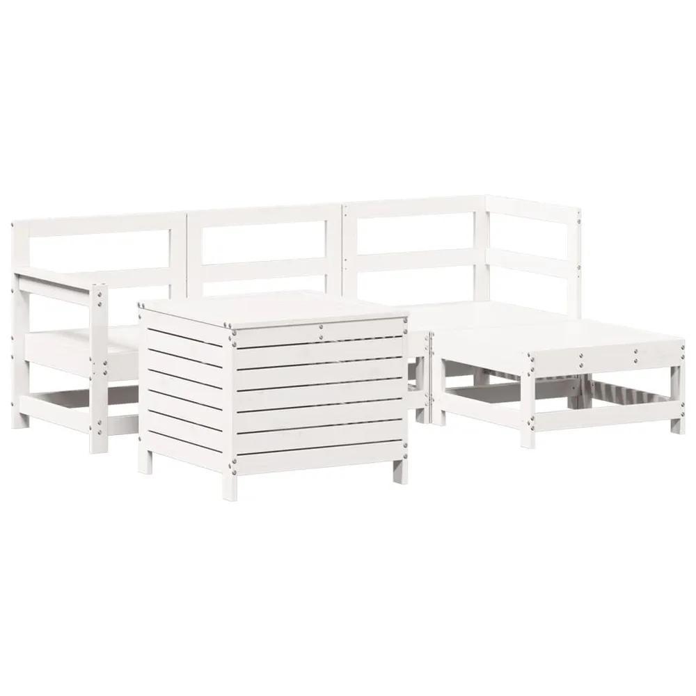 Salon de jardin 5 pcs blanc bois massif de pin