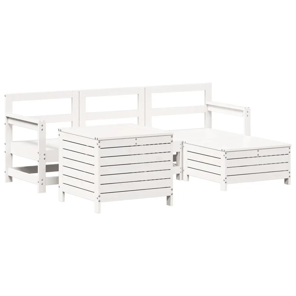 Salon de jardin 5 pcs blanc bois massif de pin