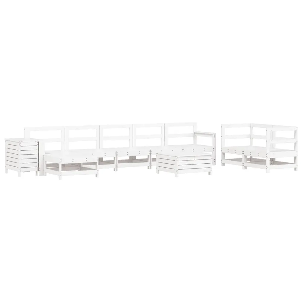 Salon de jardin 10 pcs blanc bois de pin massif