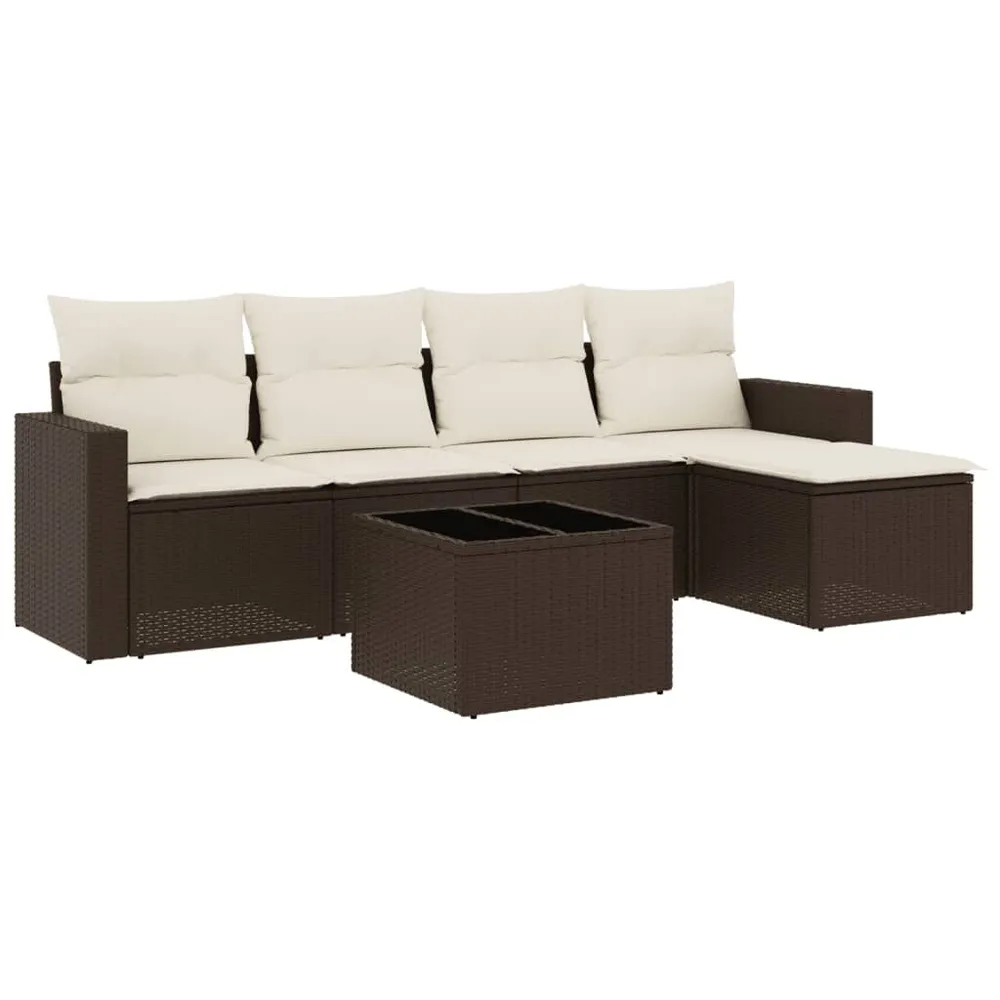 Salon de jardin avec coussins 6 pcs marron résine tressée