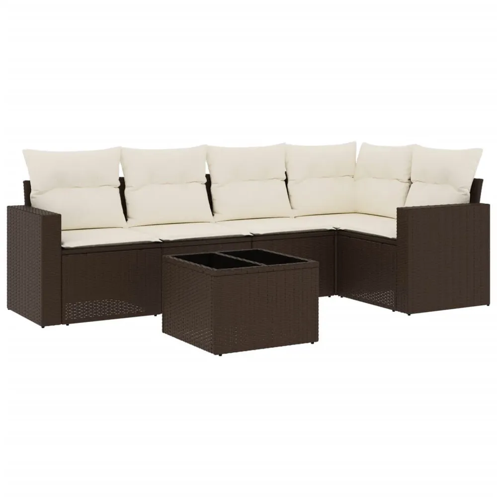 Salon de jardin avec coussins 6 pcs marron résine tressée