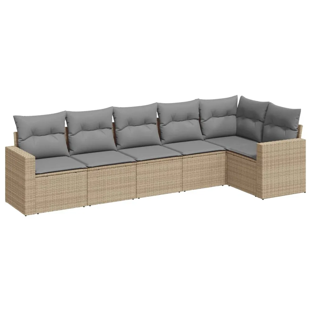 Salon de jardin avec coussins 6 pcs beige résine tressée