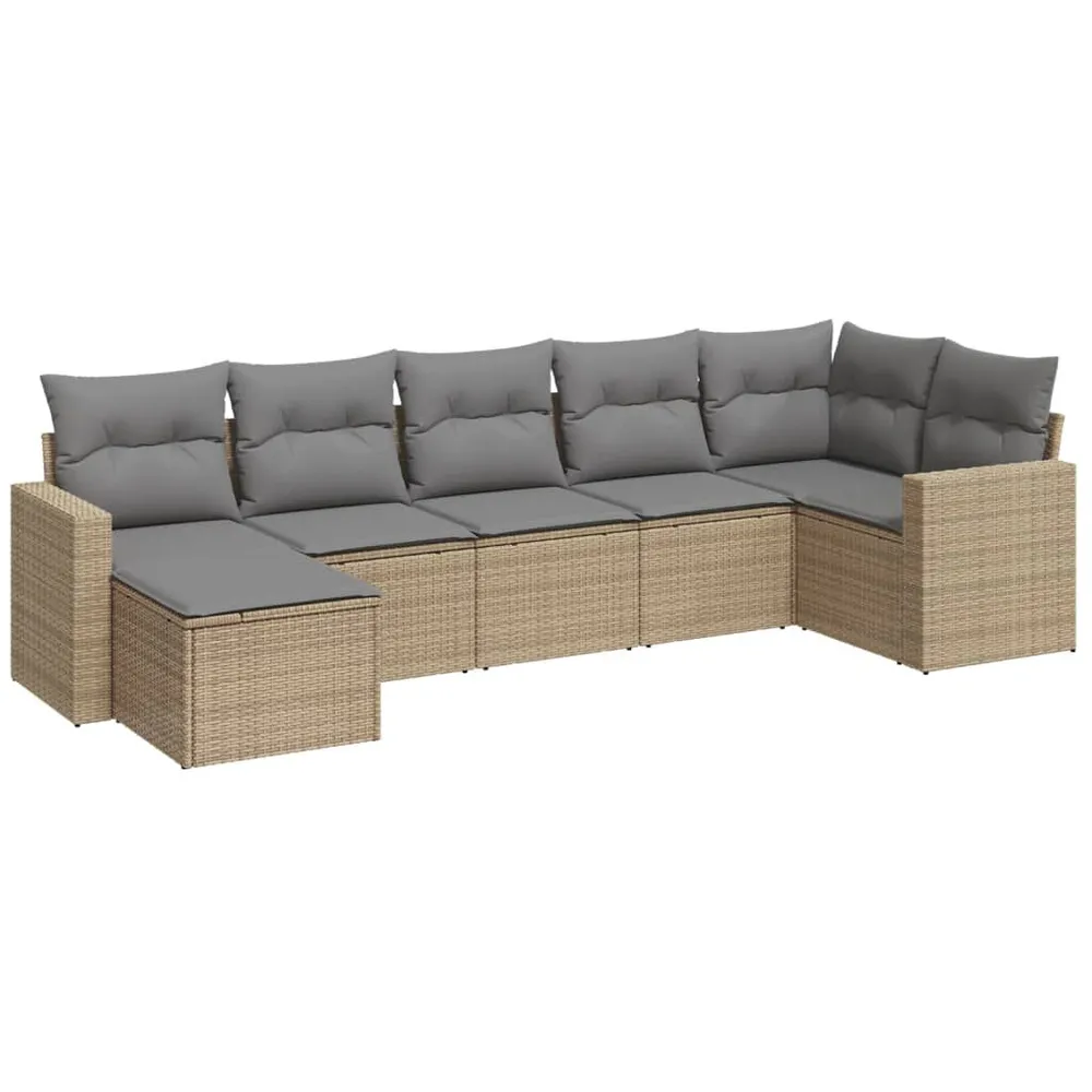 Salon de jardin avec coussins 7 pcs beige résine tressée