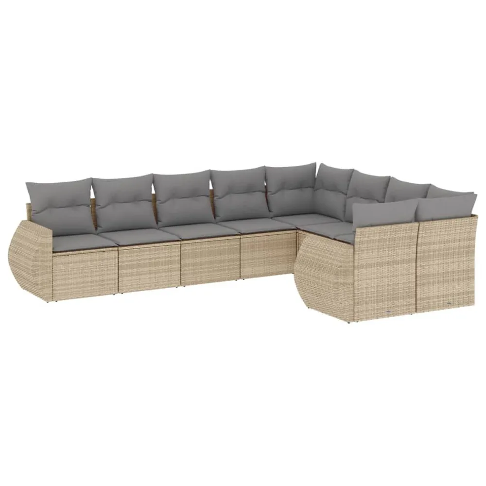 Salon de jardin avec coussins 9 pcs beige résine tressée