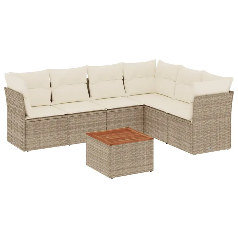 Salon de jardin avec coussins 7 pcs beige résine tressée