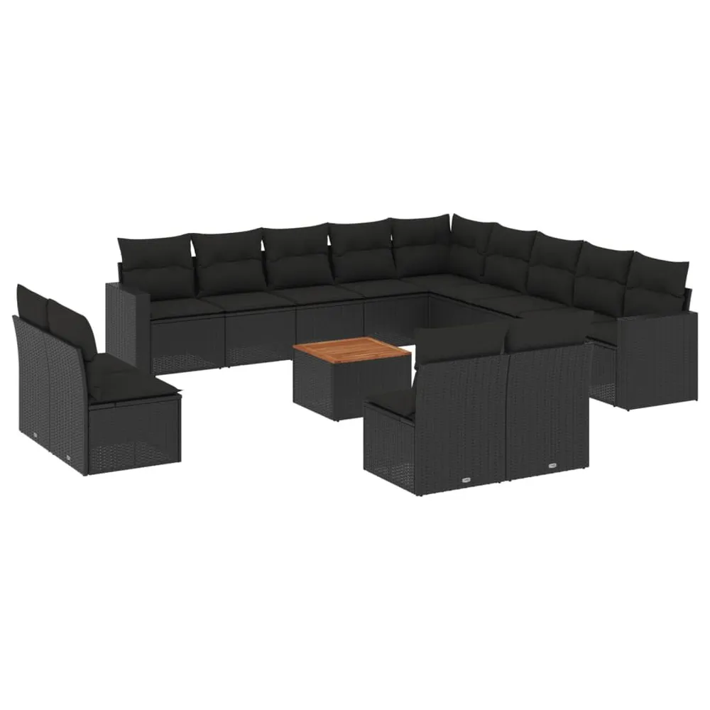 Salon de jardin avec coussins 14 pcs noir résine tressée