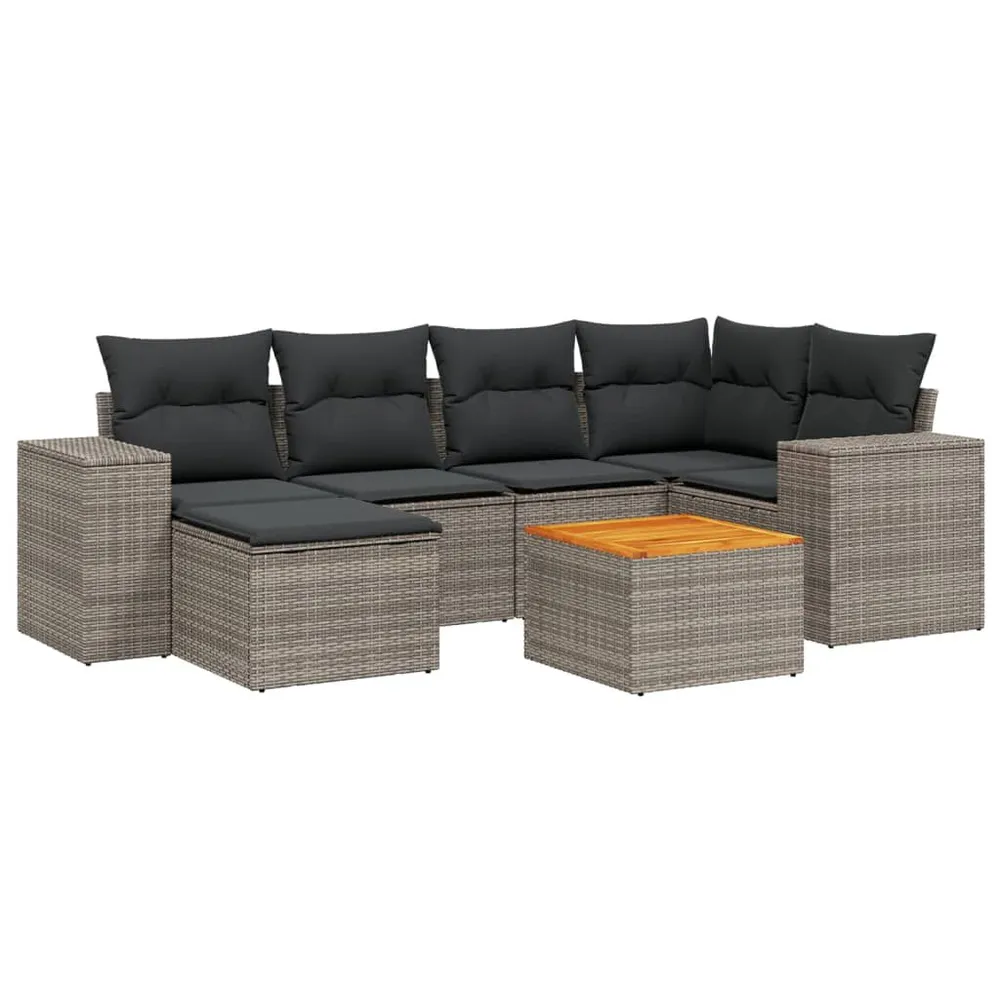 Salon de jardin avec coussins 7 pcs gris résine tressée