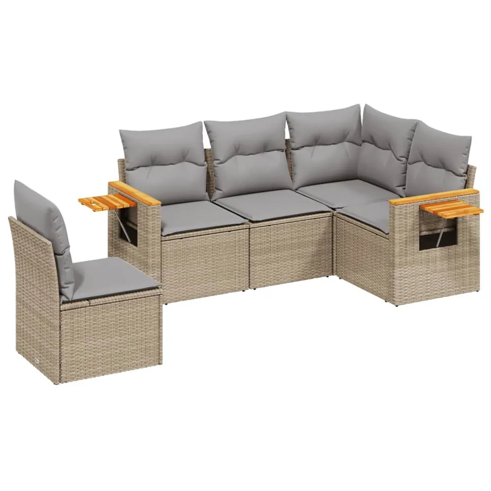 Salon de jardin avec coussins 5 pcs beige résine tressée