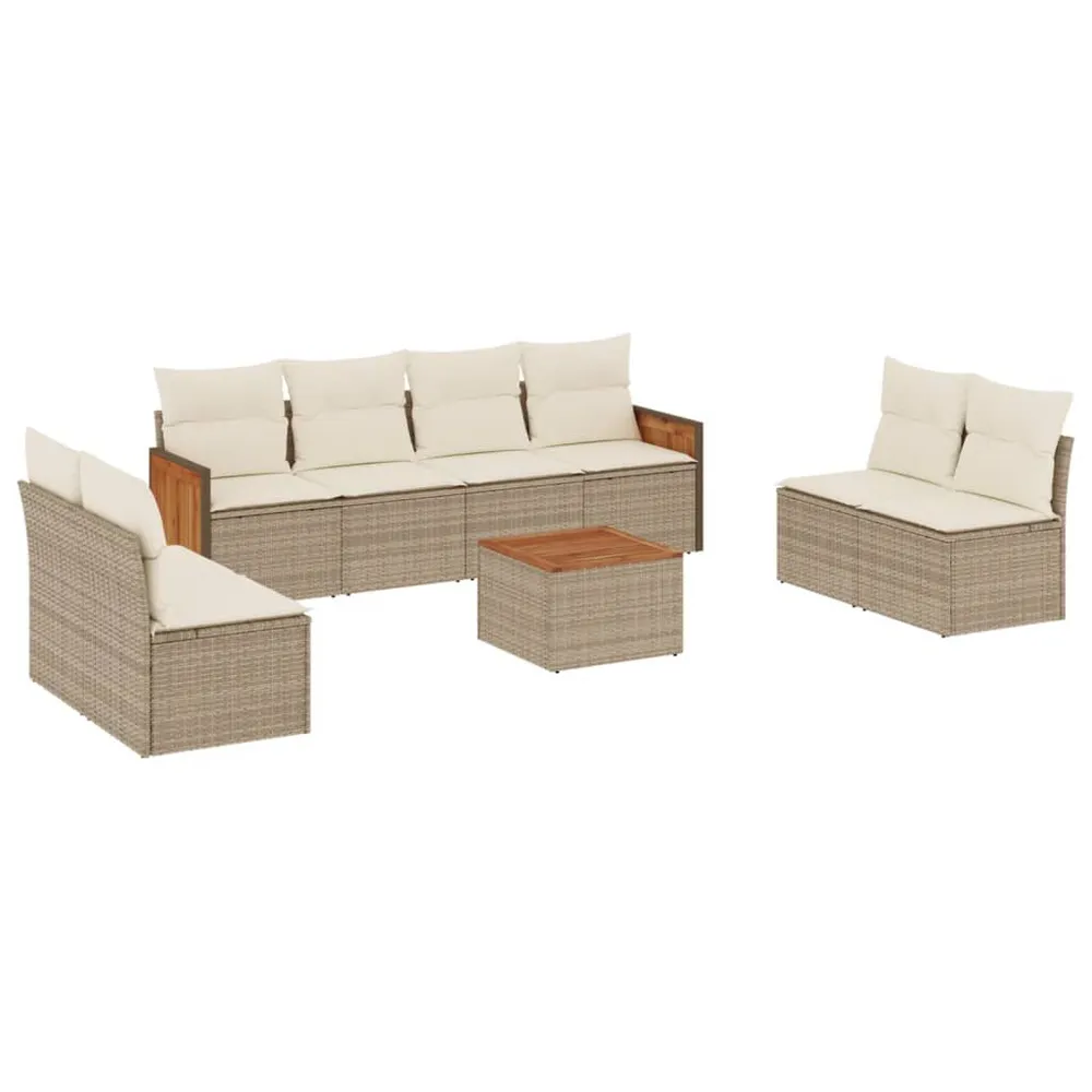 Salon de jardin avec coussins 9 pcs beige résine tressée