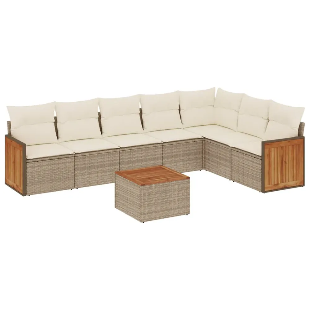 Salon de jardin avec coussins 8 pcs beige résine tressée