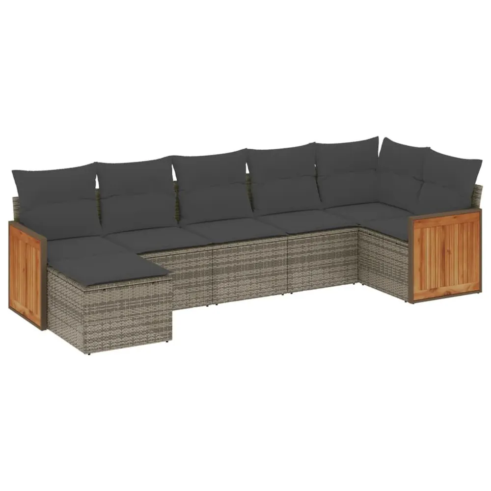 Salon de jardin avec coussins 7 pcs gris résine tressée