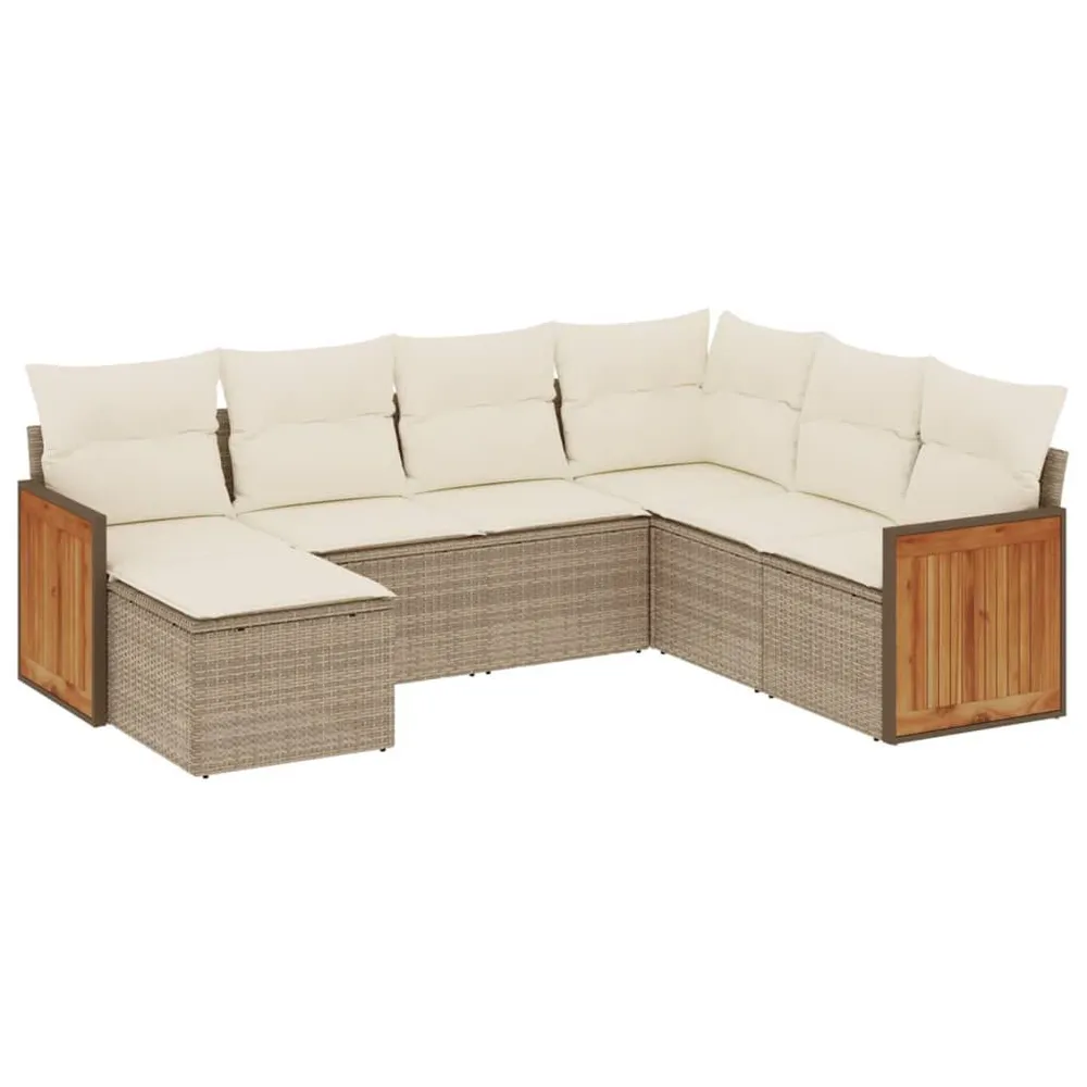 Salon de jardin avec coussins 7 pcs beige résine tressée