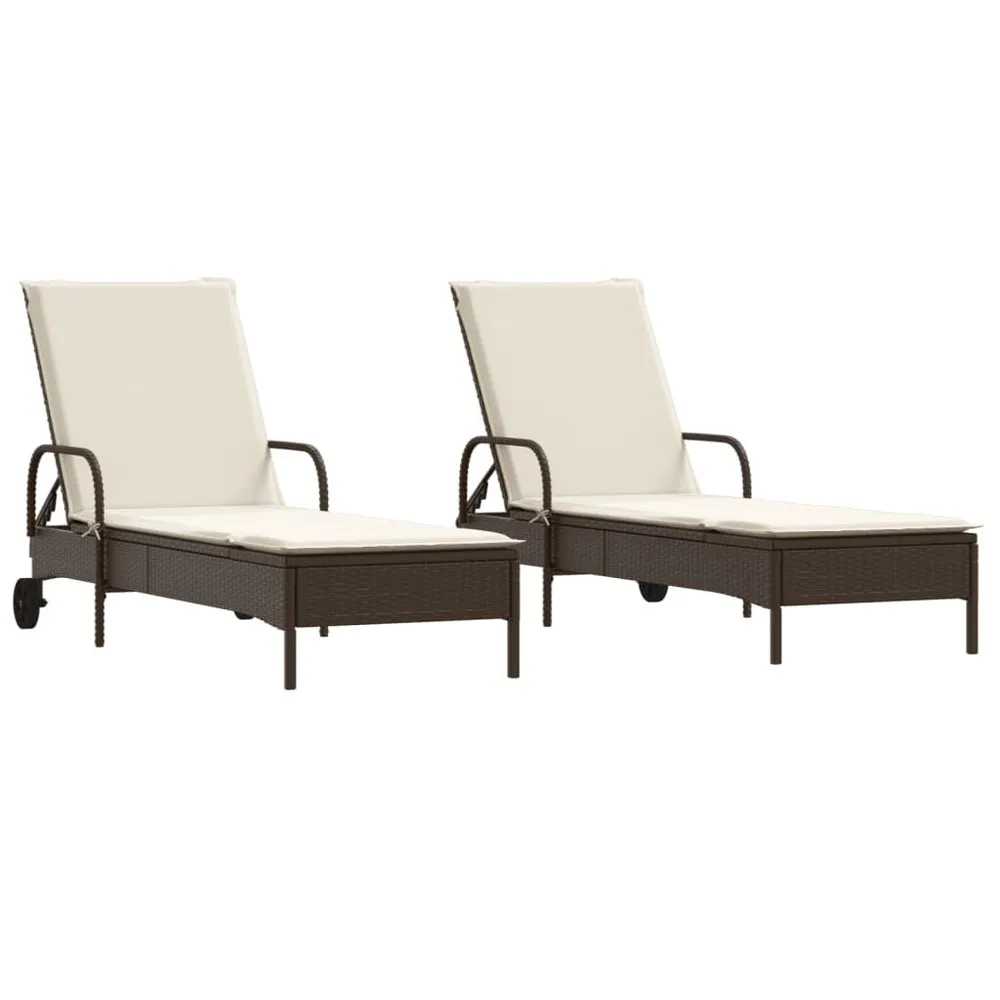 Chaises longues avec coussins lot de 2 marron résine tressée