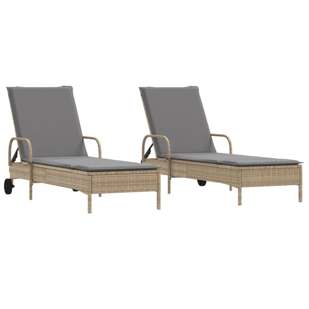 Chaises longues avec coussins lot de 2 beige résine tressée