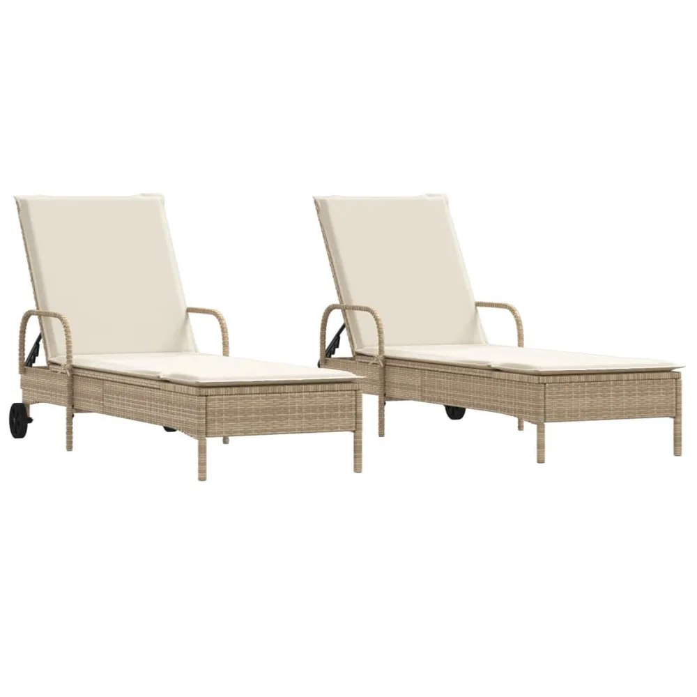 Chaises longues avec coussins lot de 2 beige résine tressée