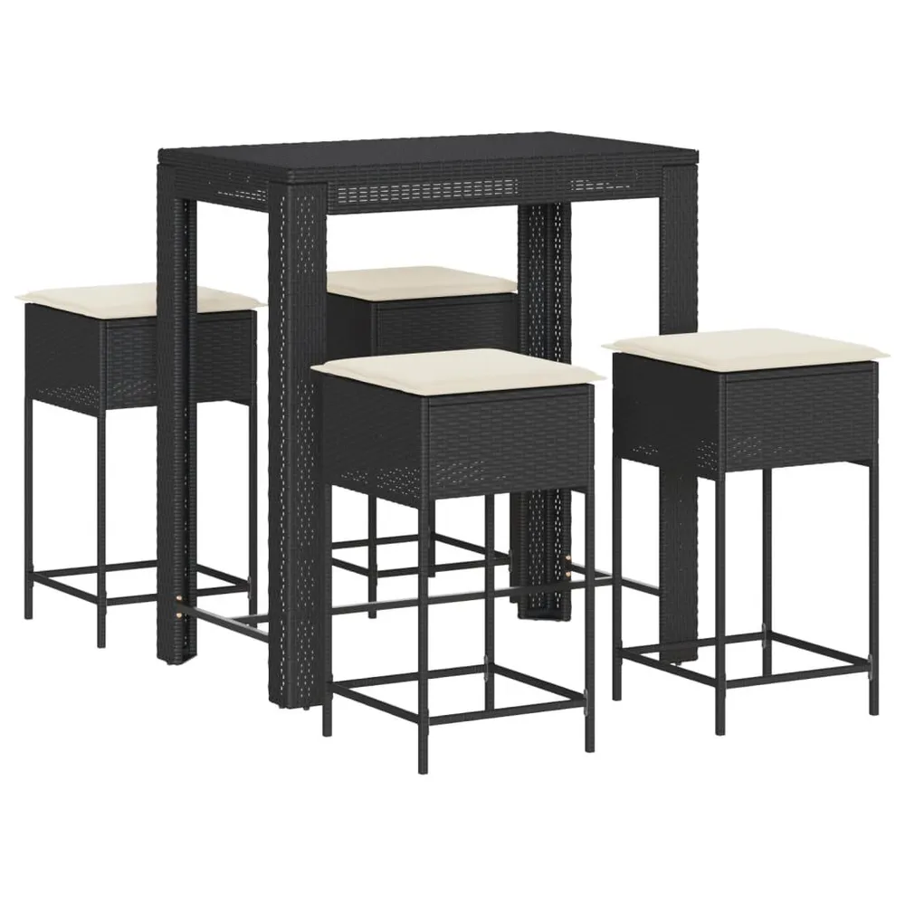 Ensemble de bar de jardin 5 pcs avec coussins noir poly rotin