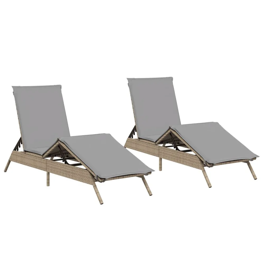 Chaises longues avec coussins lot de 2 beige résine tressée