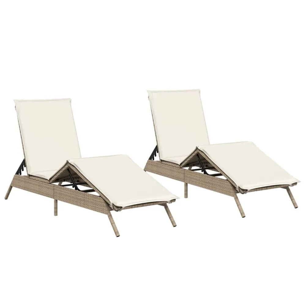 Chaises longues avec coussins lot de 2 beige résine tressée