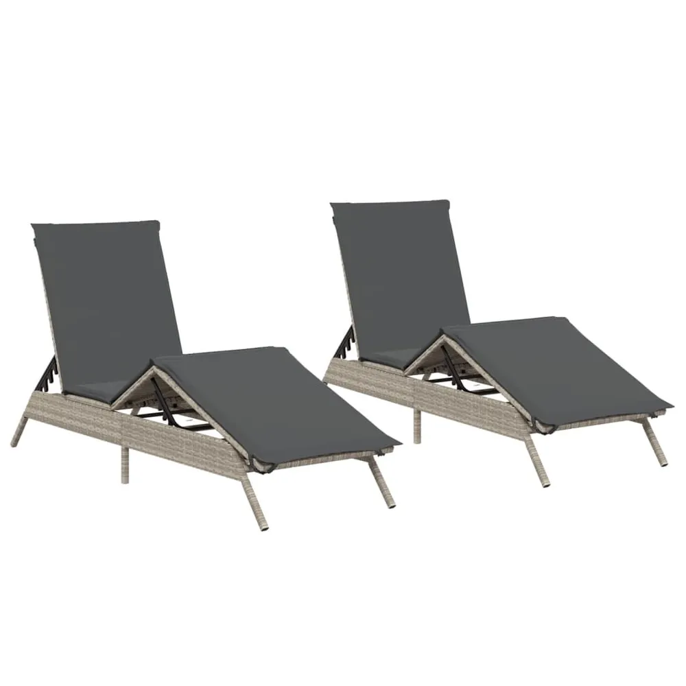 Chaises longues avec coussins lot de 2 gris résine tressée