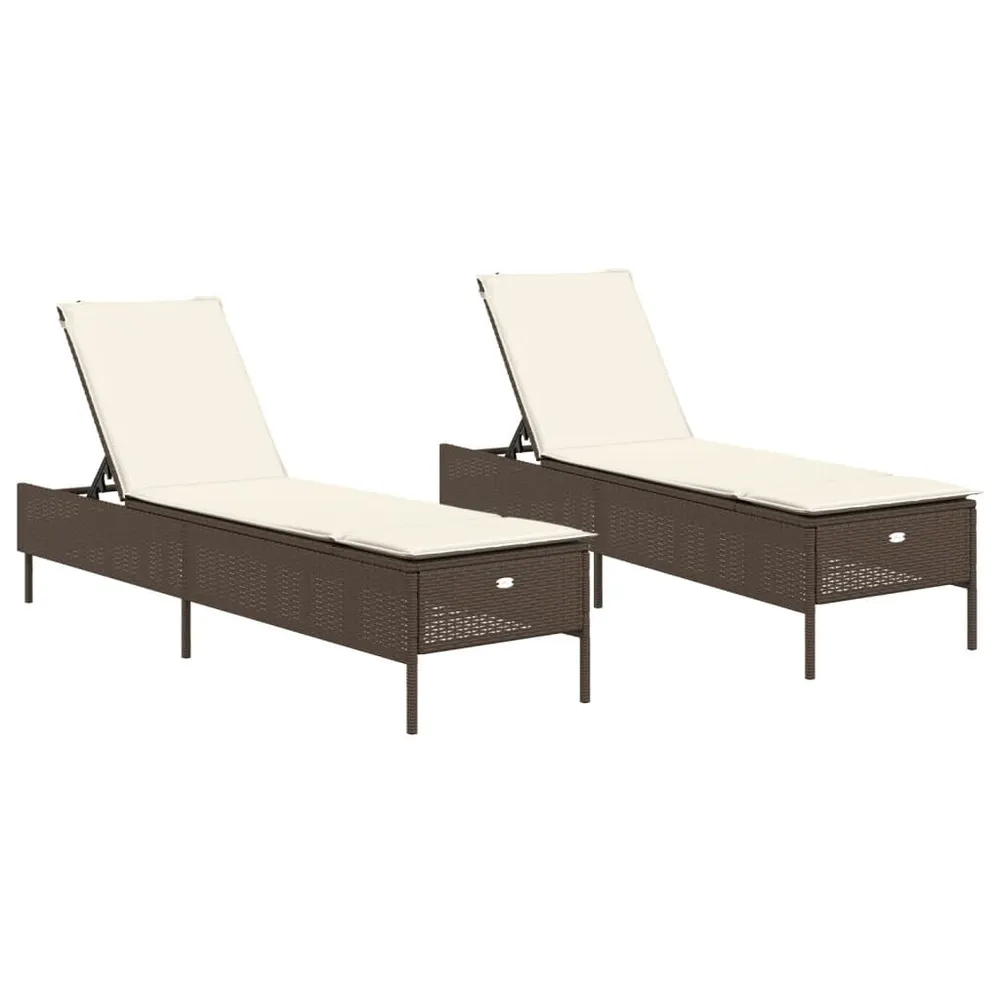 Chaises longues avec coussins lot de 2 marron résine tressée