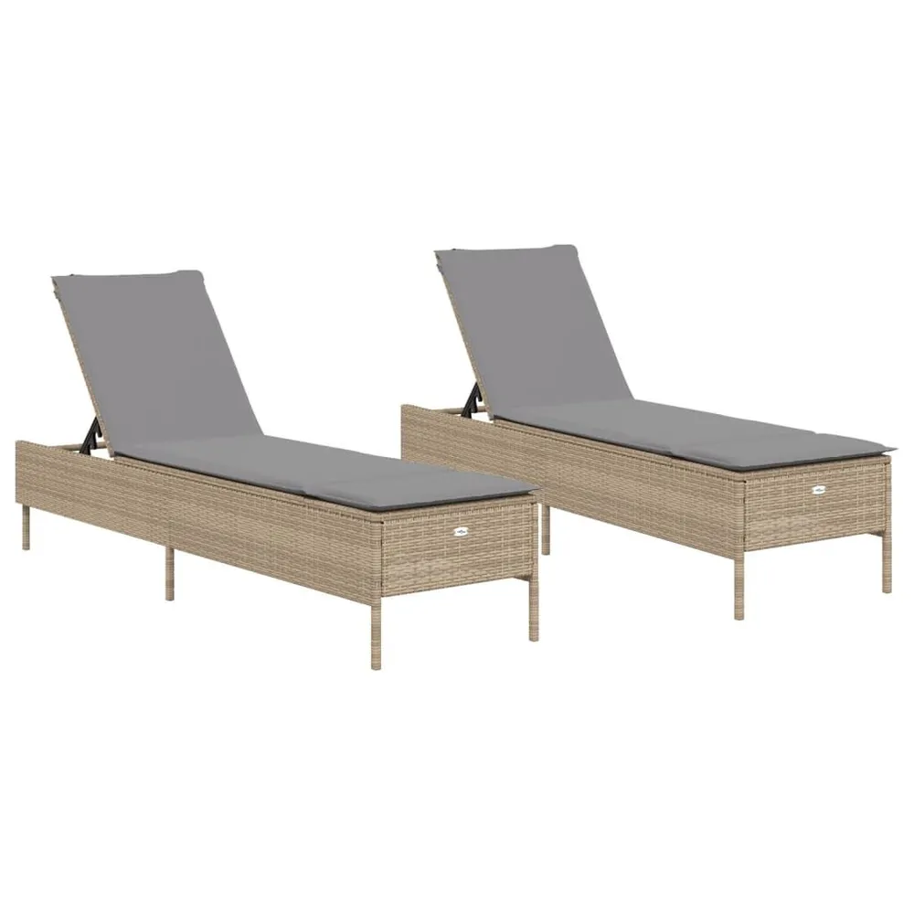 Chaises longues avec coussins lot de 2 beige résine tressée