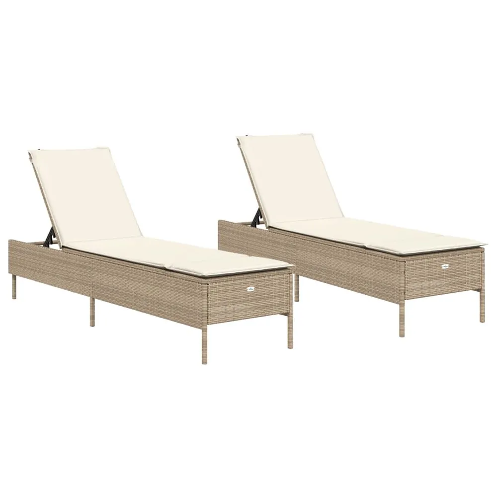 Chaises longues avec coussins lot de 2 beige résine tressée