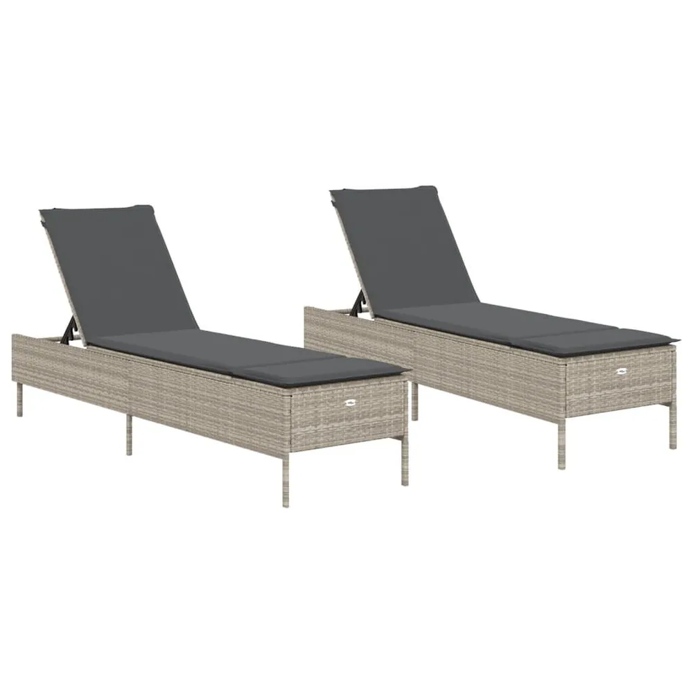 Chaises longues avec coussins lot de 2 gris résine tressée