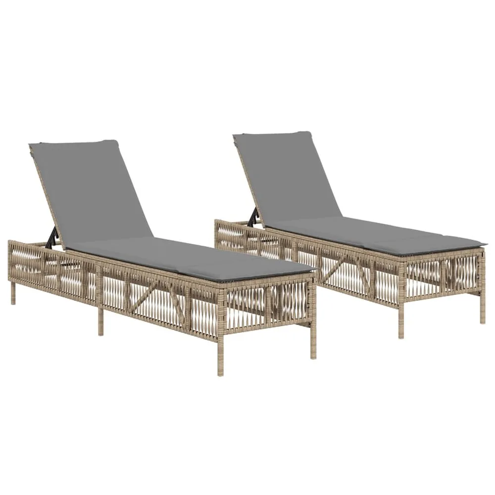 Chaises longues avec coussins lot de 2 beige résine tressée